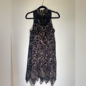 Xhilaration “flapper style” high neck black lace dress with nude linning